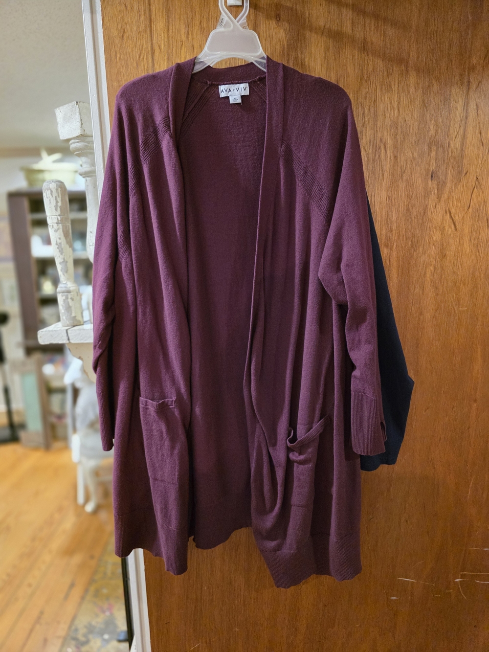 Ava & Viv Deep Plum Open-Front Pocket Cardigan